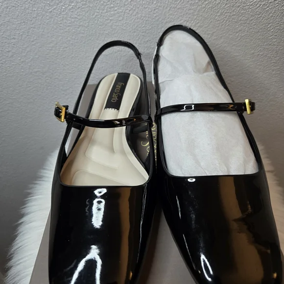 Franco Sarto Destin Elegant Black Patent Leather Slingback Shoes New In Box $135 - Picture 4 of 10